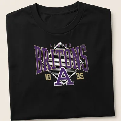 Heritage block lettering of Albion Britons in purple, gold, and white