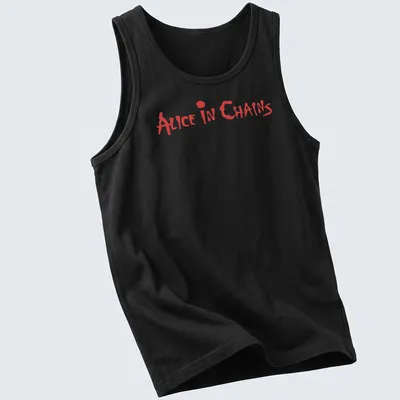 Bold lettering t-shirt featuring the band name Alice In Chains in red — printed on a tank top