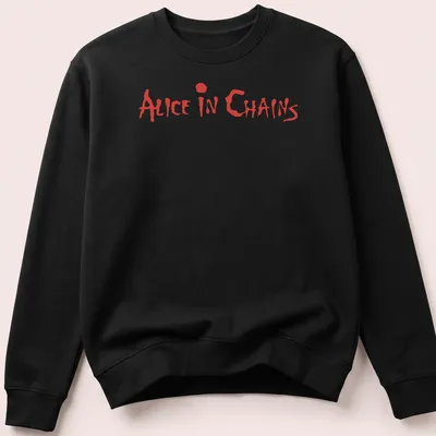 Bold lettering t-shirt featuring the band name Alice In Chains in red — printed on a unisex sweatshirt
