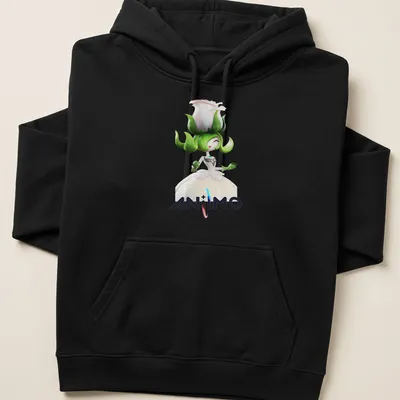 3D digital illustration of a character with a flower head and vibrant colors. — printed on a unisex hoodie