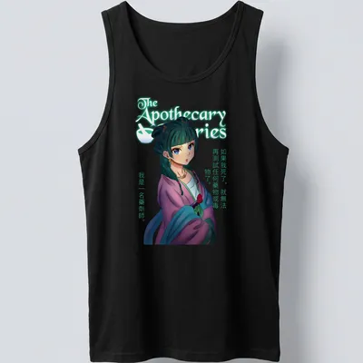 Anime-style Apothecary Maiden t-shirt with colorful potion imagery and text — printed on a tank top