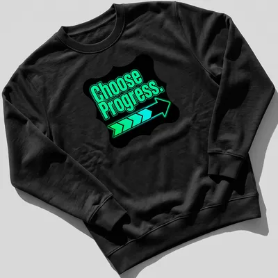 Modern neon graphic tee featuring an arrow and the text Choose Progress. — printed on a unisex sweatshirt
