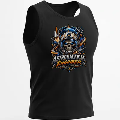 Astronaut skull graphic with vibrant colors and detailed design. — printed on a tank top