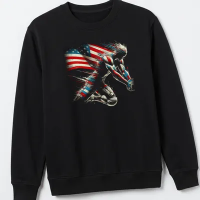 Dynamic abstract print of an athlete with American flag colors — printed on a unisex sweatshirt