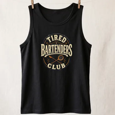 Vintage distressed Bartenders Club t-shirt with humor about tiredness — printed on a tank top