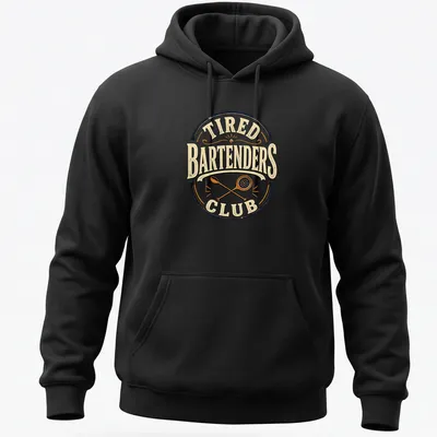 Vintage distressed Bartenders Club t-shirt with humor about tiredness — printed on a unisex hoodie