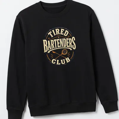 Vintage distressed Bartenders Club t-shirt with humor about tiredness — printed on a unisex sweatshirt