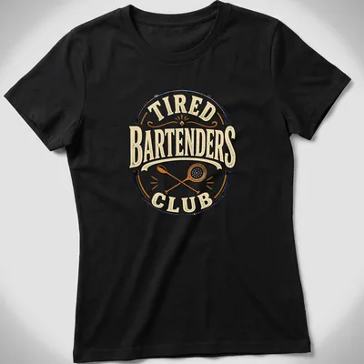 Vintage distressed Bartenders Club t-shirt with humor about tiredness — printed on a women's shirt