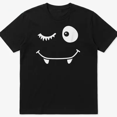 Cartoon winking face with bat eyelashes in black and white
