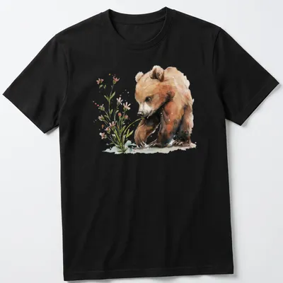 Watercolor print of a cute bear cub in natural colors