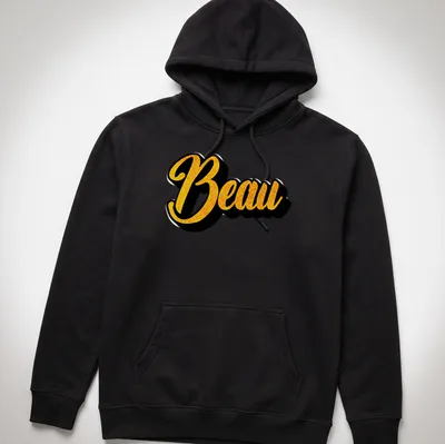 Stylized script t-shirt featuring the name Beau in gold and black — printed on a unisex hoodie