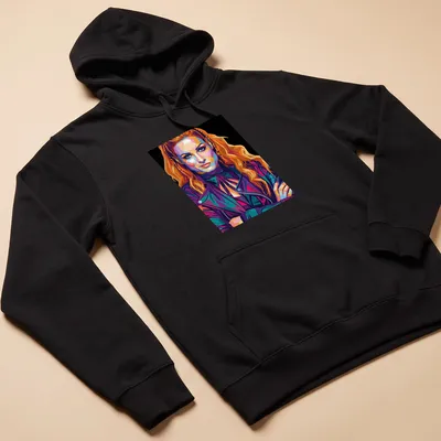 Pop art T-shirt featuring Becky Lynch in bright colors — printed on a unisex hoodie