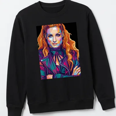 Pop art T-shirt featuring Becky Lynch in bright colors — printed on a unisex sweatshirt