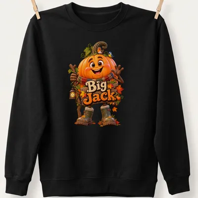 Cartoon pumpkin character with a friendly smile and vibrant colors. — printed on a unisex sweatshirt