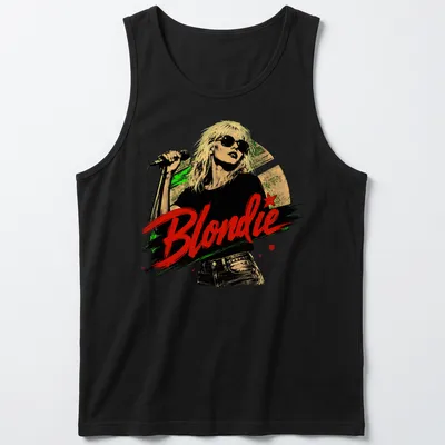 Vintage graphic tee featuring Debbie Harry with the text 'Blondie' in bold font — printed on a tank top