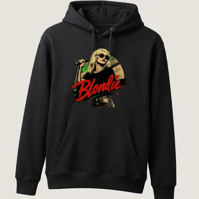 Vintage graphic tee featuring Debbie Harry with the text 'Blondie' in bold font — printed on a unisex hoodie