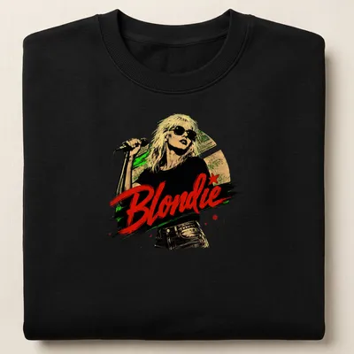 Vintage graphic tee featuring Debbie Harry with the text 'Blondie' in bold font — printed on a unisex sweatshirt