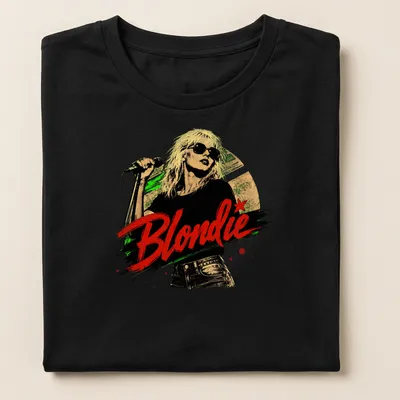 Vintage graphic tee featuring Debbie Harry with the text 'Blondie' in bold font — printed on a women's shirt