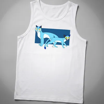 Whimsical cartoon design featuring playful blue cats in various poses — printed on a tank top
