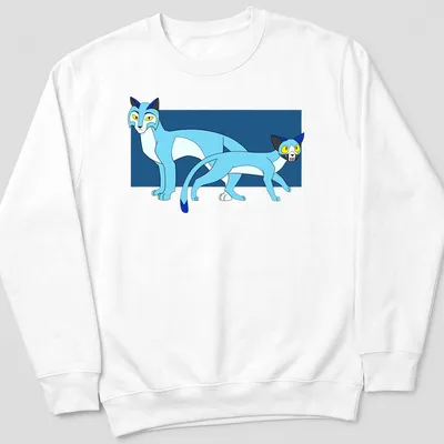 Whimsical cartoon design featuring playful blue cats in various poses — printed on a unisex sweatshirt