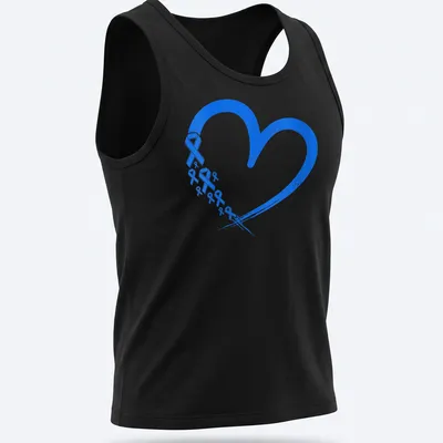 Distressed graphic of blue ribbons forming a heart for ALS awareness — printed on a tank top