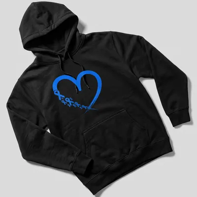 Distressed graphic of blue ribbons forming a heart for ALS awareness — printed on a unisex hoodie