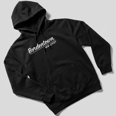 Retro script t-shirt featuring Bordentown, New Jersey in white — printed on a unisex hoodie