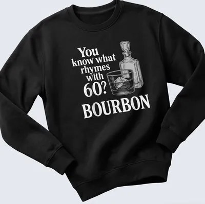 Vintage line-art t-shirt featuring a whiskey glass and bottle, with humorous text about bourbon. — printed on a unisex sweatshirt