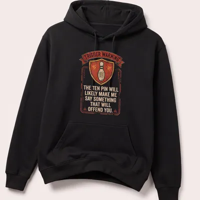 Vintage distressed t-shirt featuring a bowling pin and humorous text warning — printed on a unisex hoodie