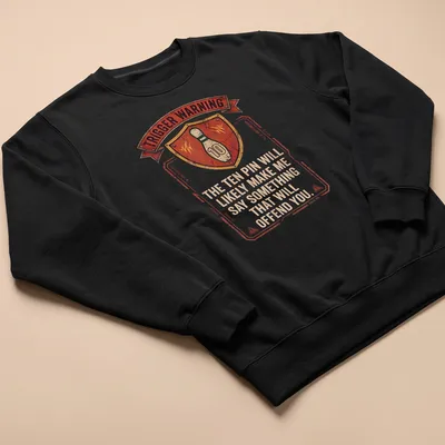 Vintage distressed t-shirt featuring a bowling pin and humorous text warning — printed on a unisex sweatshirt
