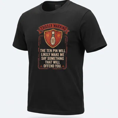 Vintage distressed t-shirt featuring a bowling pin and humorous text warning — printed on a unisex t-shirt