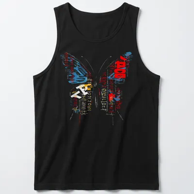Anime-themed T-shirt with butterfly design and text about anime lifestyle — printed on a tank top