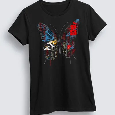 Anime-themed T-shirt with butterfly design and text about anime lifestyle — printed on a women's shirt