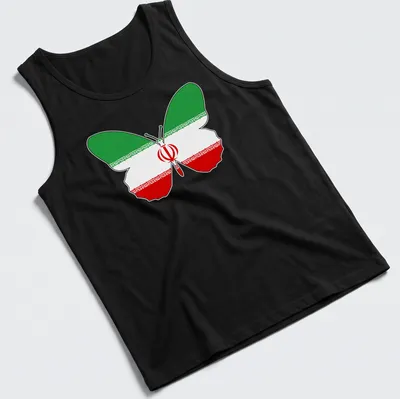 Illustration of a butterfly featuring the Iranian flag colors: green, white, and red. — printed on a tank top