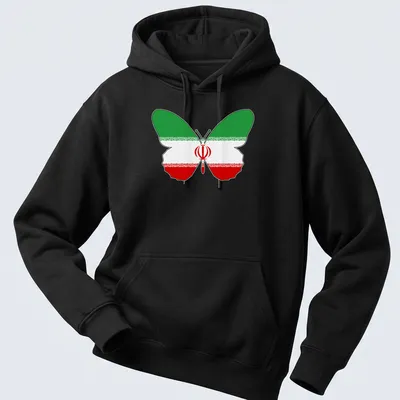 Illustration of a butterfly featuring the Iranian flag colors: green, white, and red. — printed on a unisex hoodie