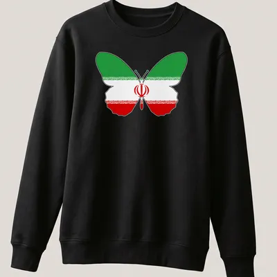 Illustration of a butterfly featuring the Iranian flag colors: green, white, and red. — printed on a unisex sweatshirt