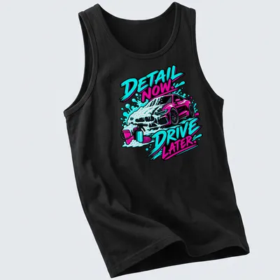 Bold graphic t-shirt featuring a car wash scene with foam and playful text — printed on a tank top