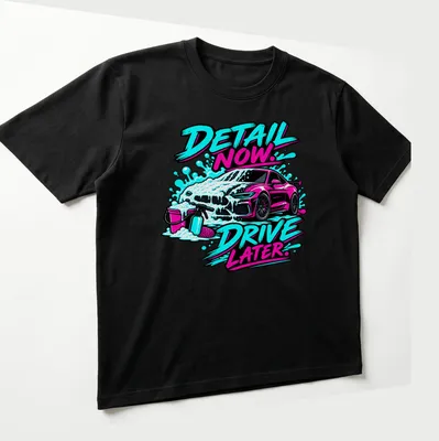 Bold graphic t-shirt featuring a car wash scene with foam and playful text — printed on a unisex t-shirt (angled view)