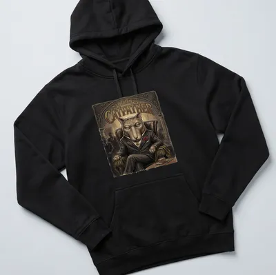 Retro design featuring a cat in a suit with the text 'THE CATFATHER' — printed on a unisex hoodie