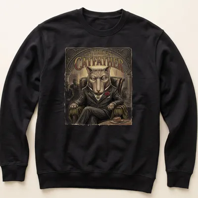 Retro design featuring a cat in a suit with the text 'THE CATFATHER' — printed on a unisex sweatshirt