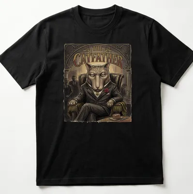 Retro design featuring a cat in a suit with the text 'THE CATFATHER'