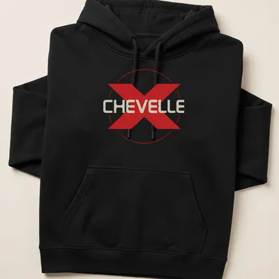 Bold Chevelle band logo in red and white typography on a — printed on a unisex hoodie