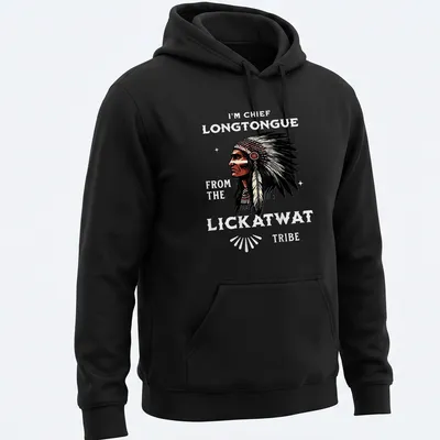Vintage illustration of a Native American chief with humorous text on a — printed on a unisex hoodie