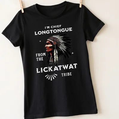 Vintage illustration of a Native American chief with humorous text on a — printed on a women's shirt