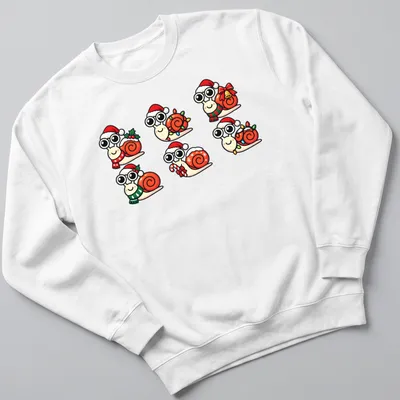 Kawaii-style Christmas snails in festive accessories with the text Snail Christmas. — printed on a unisex sweatshirt