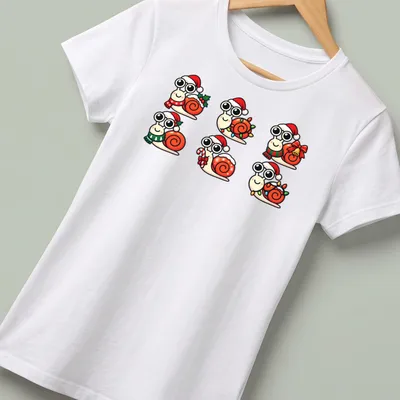 Kawaii-style Christmas snails in festive accessories with the text Snail Christmas. — printed on a women's shirt