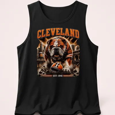 Vintage distressed Cleveland Dawg Pound t-shirt with bulldog and team name — printed on a tank top