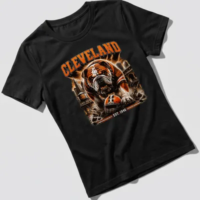 Vintage distressed Cleveland Dawg Pound t-shirt with bulldog and team name — printed on a women's shirt