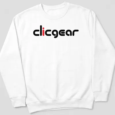 Modern Clicgear brand logo in bold typography on black and red background — printed on a unisex sweatshirt