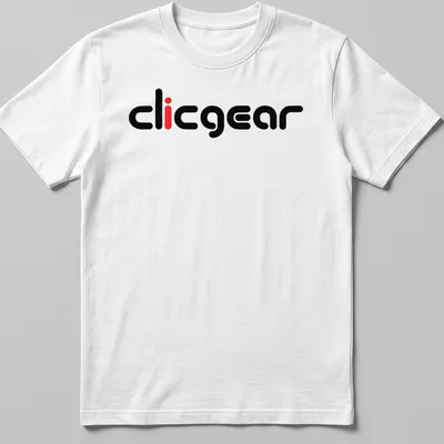 Modern Clicgear brand logo in bold typography on black and red background